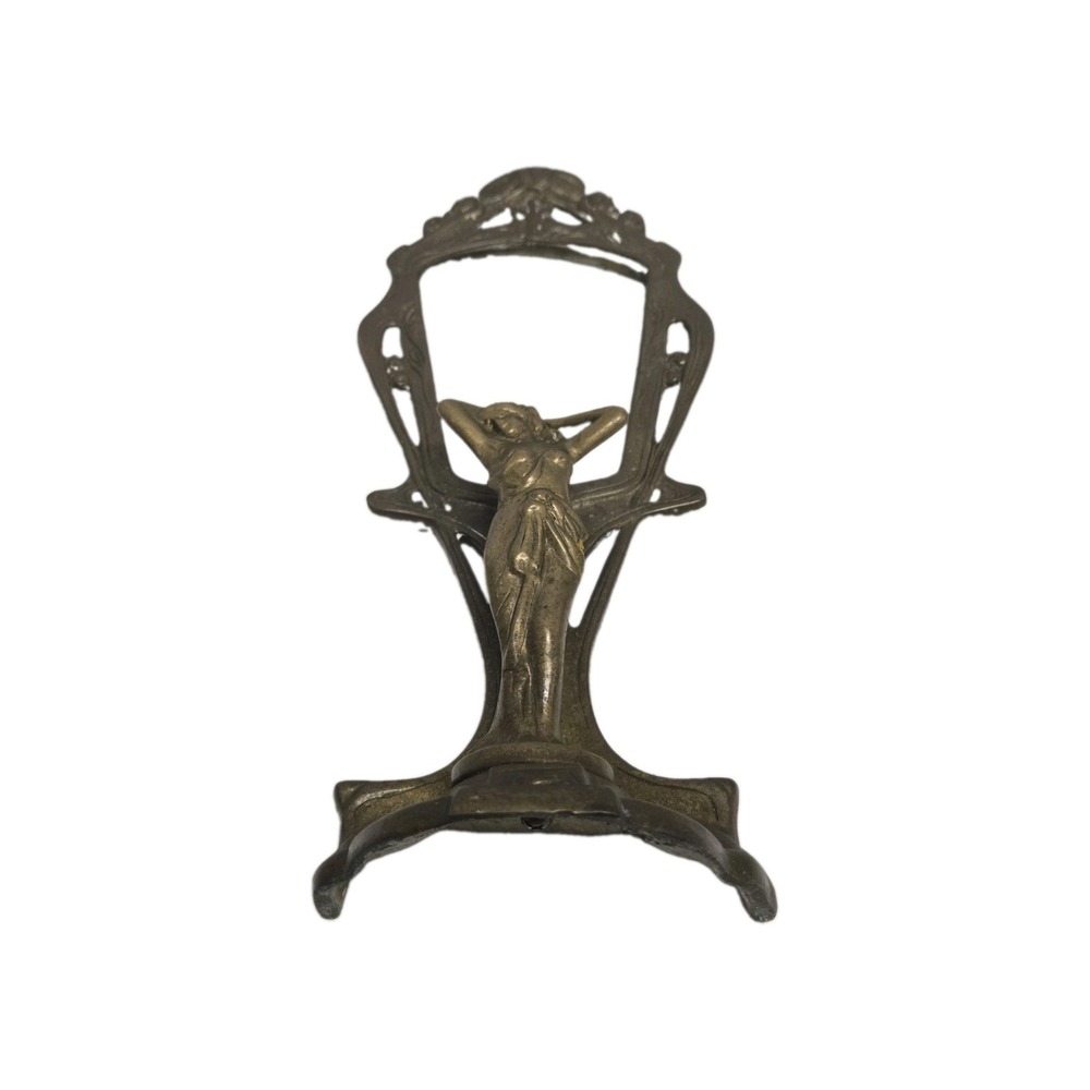 Vintage Brass Art Nouveau Revival Lady or Nymph Table Vanity Mirror, 12 Inch